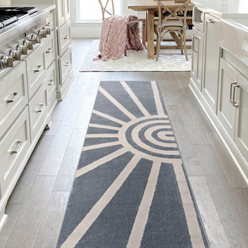 Nordic MidCentury Scandinavian Abstract Sun Two-Tone High-Low Area Rug